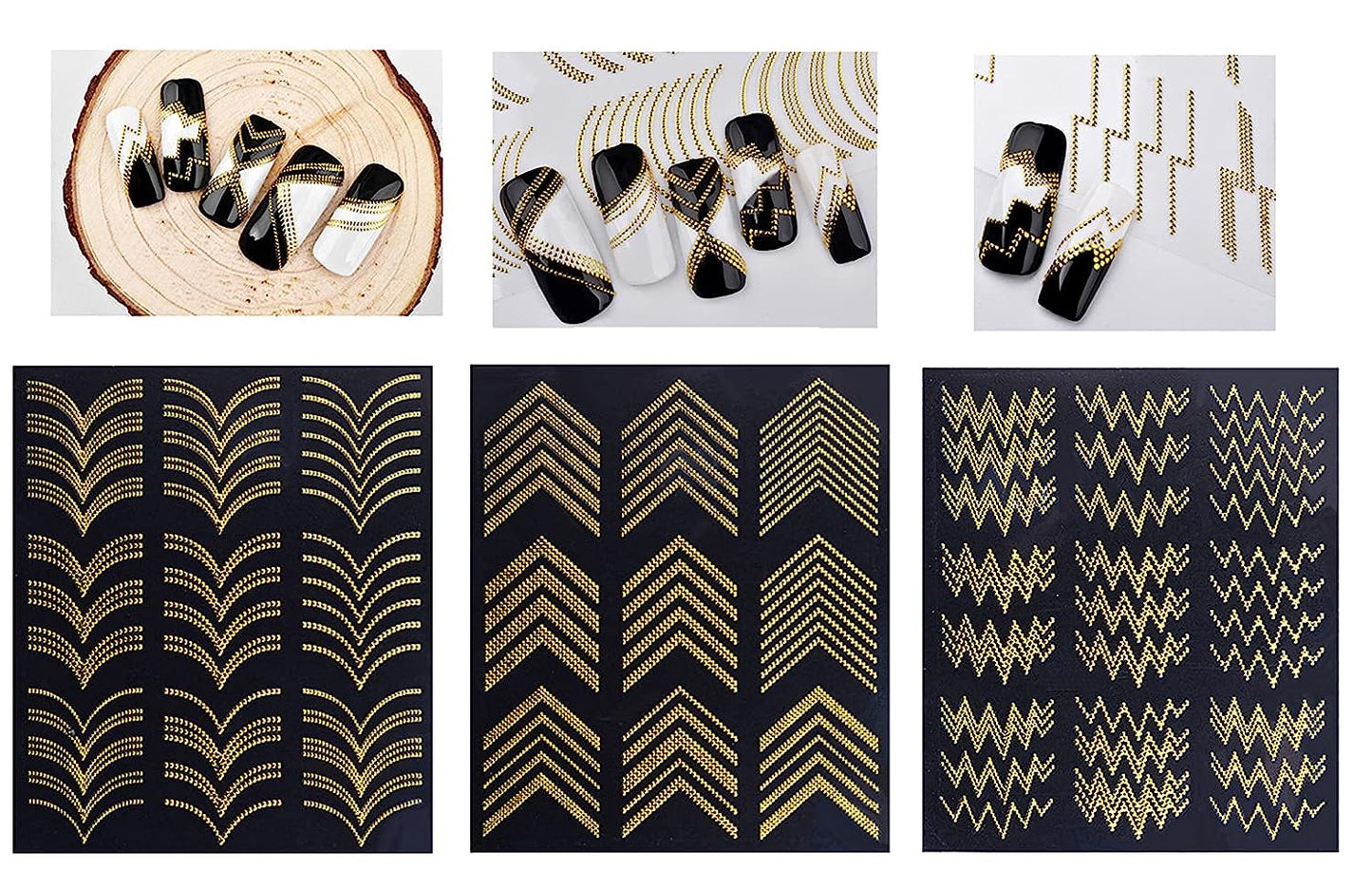 S.A.V.I 3 Sheets 3D Nail Art Tip Decoration DIY Gold Metal Self-Adhesive Wave Line Stickers Stripes For Manicure