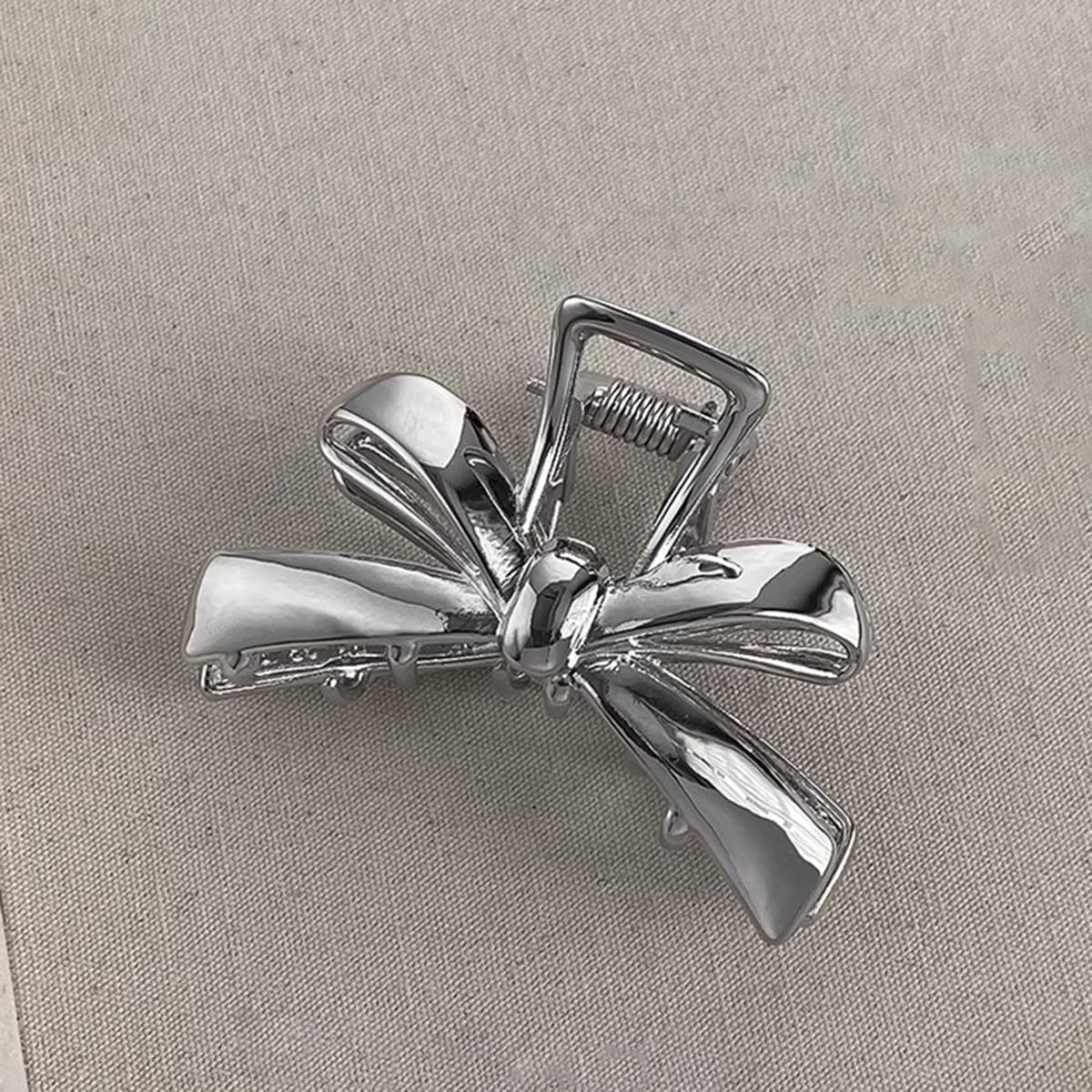 S.A.V.I Silver Metal Bow Hair Claw Clip for Women & Girls (6 cm) | Strong Grip Mini Clutcher, Elegant Ribbon Design Hair Accessory for Daily, Office & Party Styling
