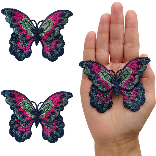S.A.V.I 2Pcs Colorful Butterfly Embroidered Sew-On Patch 8x5.8 cm, Multicolor Pink & Green Thread Applique for Denim Jackets, Jeans, Bags, DIY Clothing Decor (Multicolor)