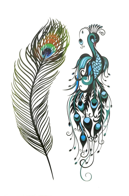 S.A.V.I 3D Temporary Tattoo Peacock Design Size 10.5x6CM - 1PC.