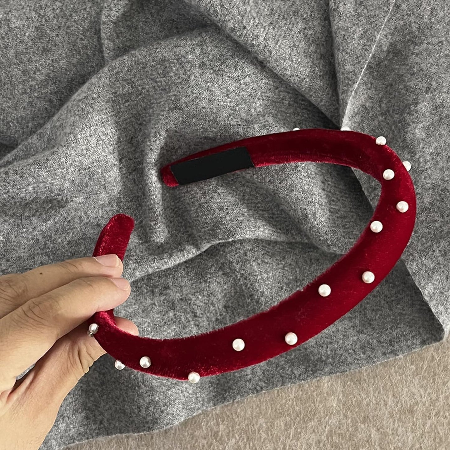 S.A.V.I Velvet Pearl Hairband for Women Wine Red, 16x14 cm, Soft Fabric Finish, Lightweight Wide Headband for Girls, Casual, Party & Wedding, Comfortable All-Day Fit
