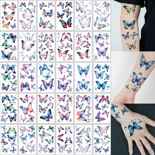 S.A.V.I 30 Pcs Butterfly Temporary Tattoos for Girls, Safe & Non-Toxic, 9.7x5.7cm, Multicolor Waterproof Body Stickers for Kids, Teens & Women – Easy to Apply & Remove, Realistic 3D Design (05)