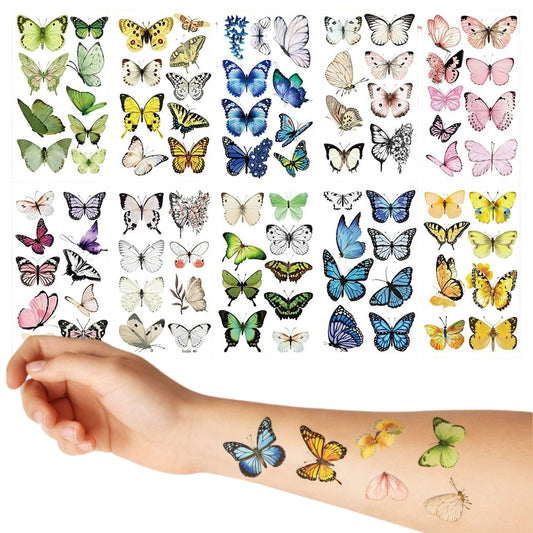 S.A.V.I 10 Sheets Green Butterfly Temporary Tattoos for Women & Girls, 6.8x12 cm Realistic Floral Waterproof Body Art Stickers, Safe Non-Toxic Long Lasting Design for Arm Hand Neck (#332)