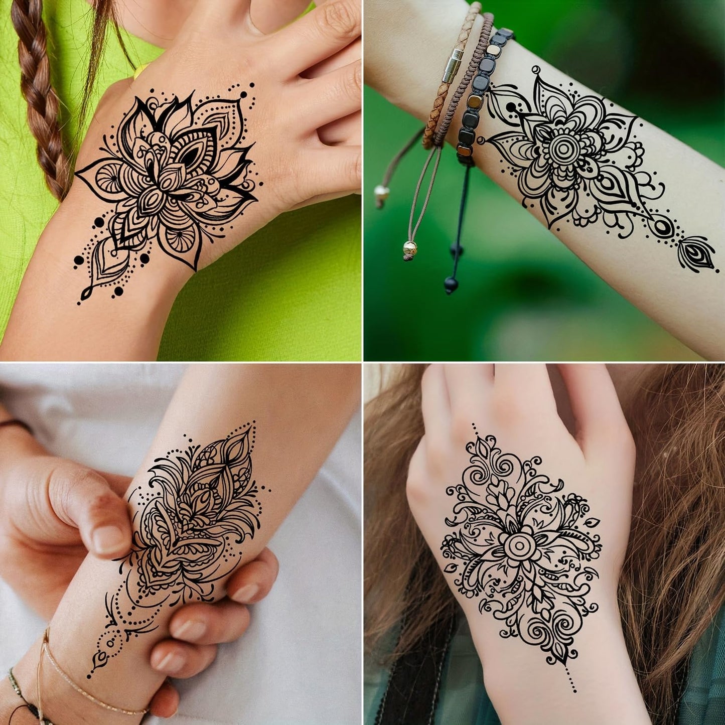 S.A.V.I 30 Pcs Black Temporary Tattoo Stickers for Women & Girls | Safe Non-Toxic Waterproof Mehndi Style Body Art | 9.7x5.7 cm Floral Mandala Design | Long Lasting Hand Arm Decoration (12)