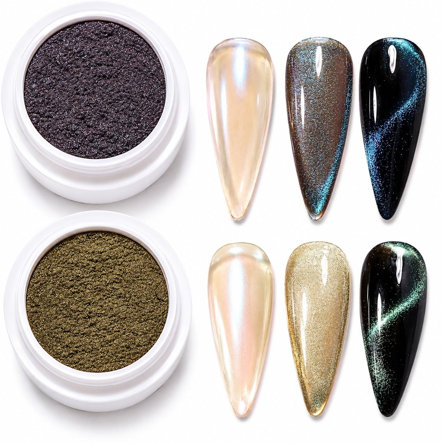 S.A.V.I Magnetic Cat Eye Nail Glitter Powder Green & Blue 5g | 2 Shades, DIY Nail Art, Shimmer Finish, Salon & Home Use, Mix with Gel Polish