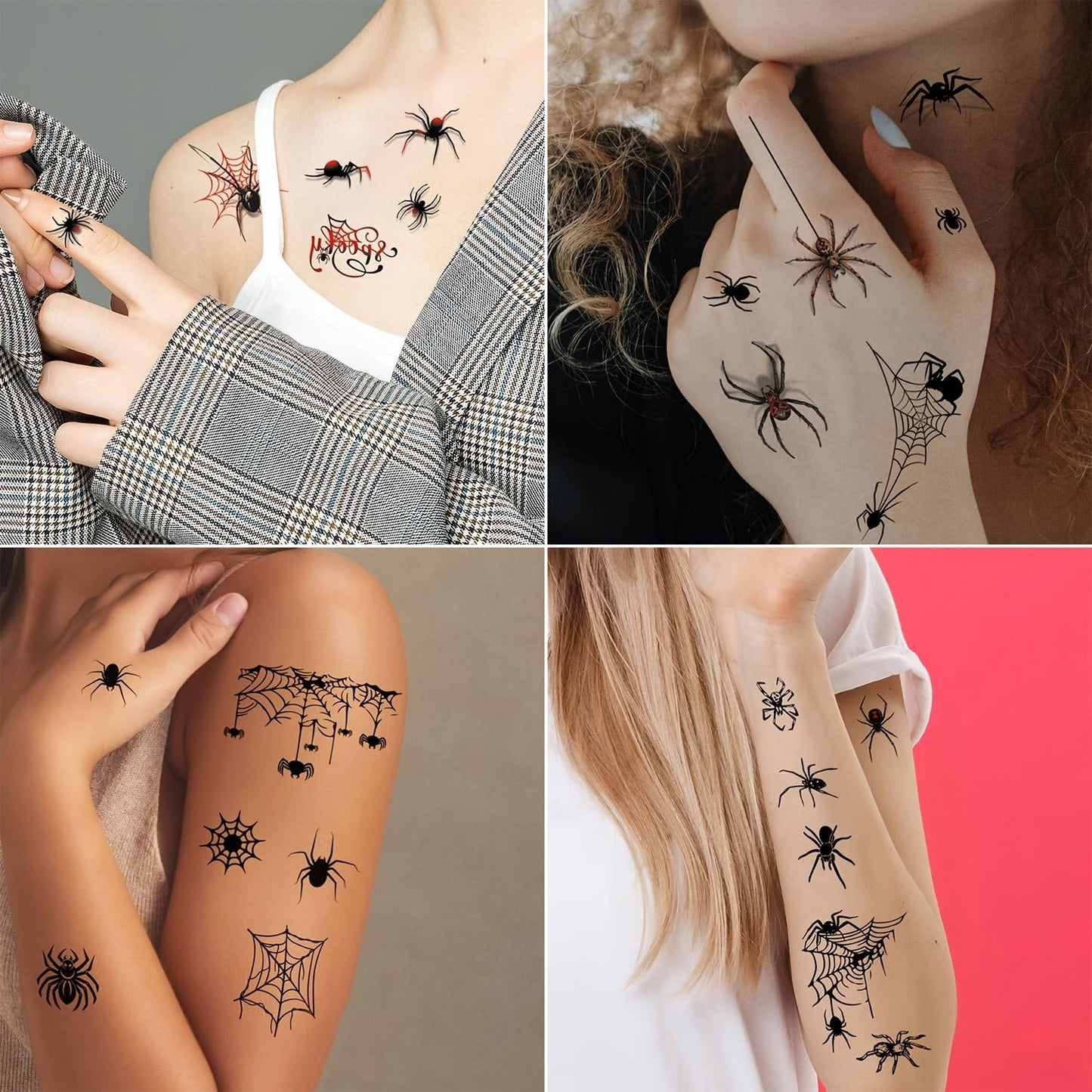 S.A.V.I 30 Pcs Spider Web Temporary Tattoos for Kids & Adults – Safe Non-Toxic Black & Red Halloween Designs, Waterproof Body Art Stickers – 9.7x5.7 cm Sheets, Long Lasting for Face, Arms, Hands (15)