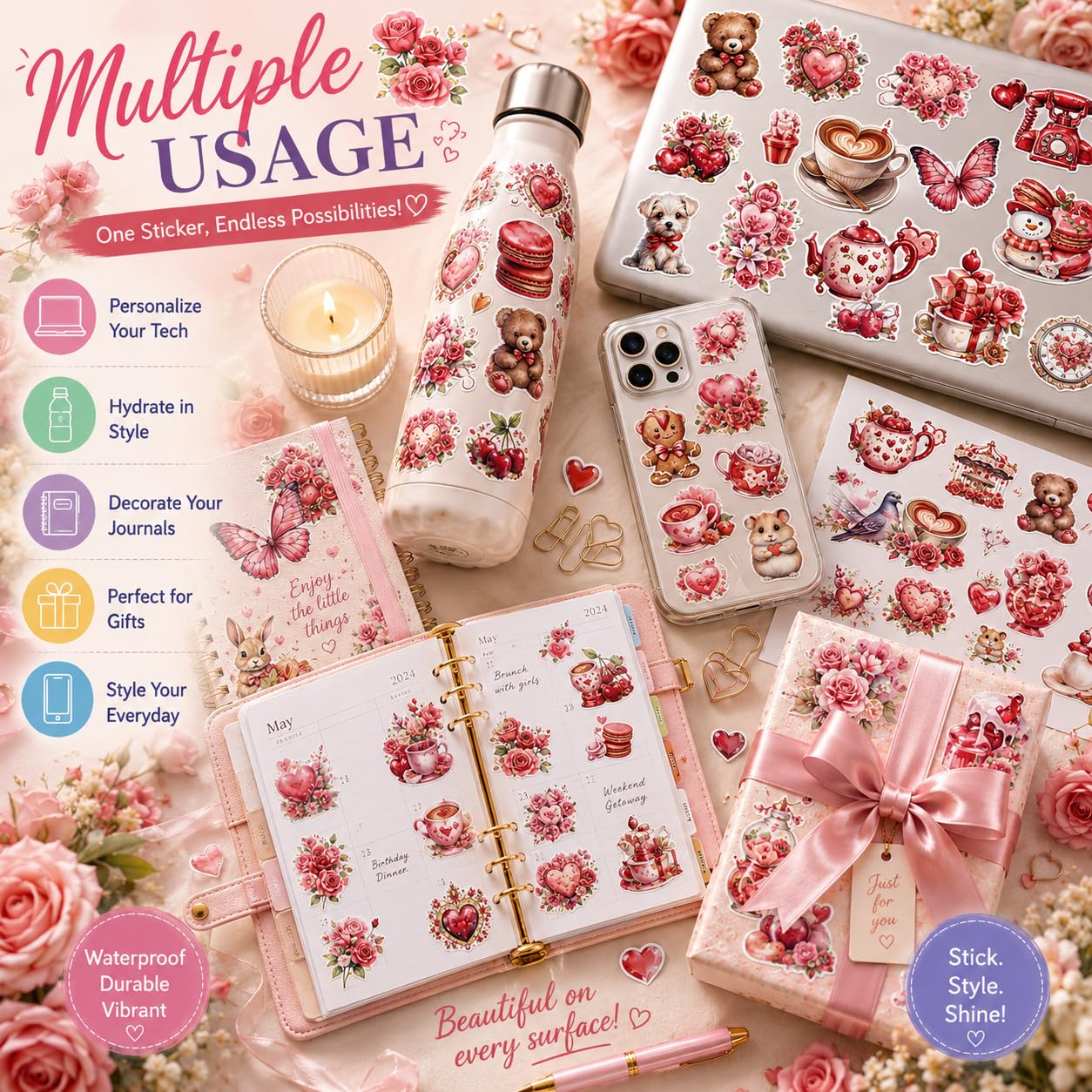 S.A.V.I 50PCS Love Valentine Vinyl Stickers Pack for Laptop & Bottle