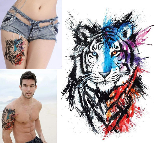 S.A.V.I 3D Temporary Tattoo Waterproof Sticker Beautiful Colorful Big Tiger Leopard Face Popular New Designs Size - 21x15cm (122-1)