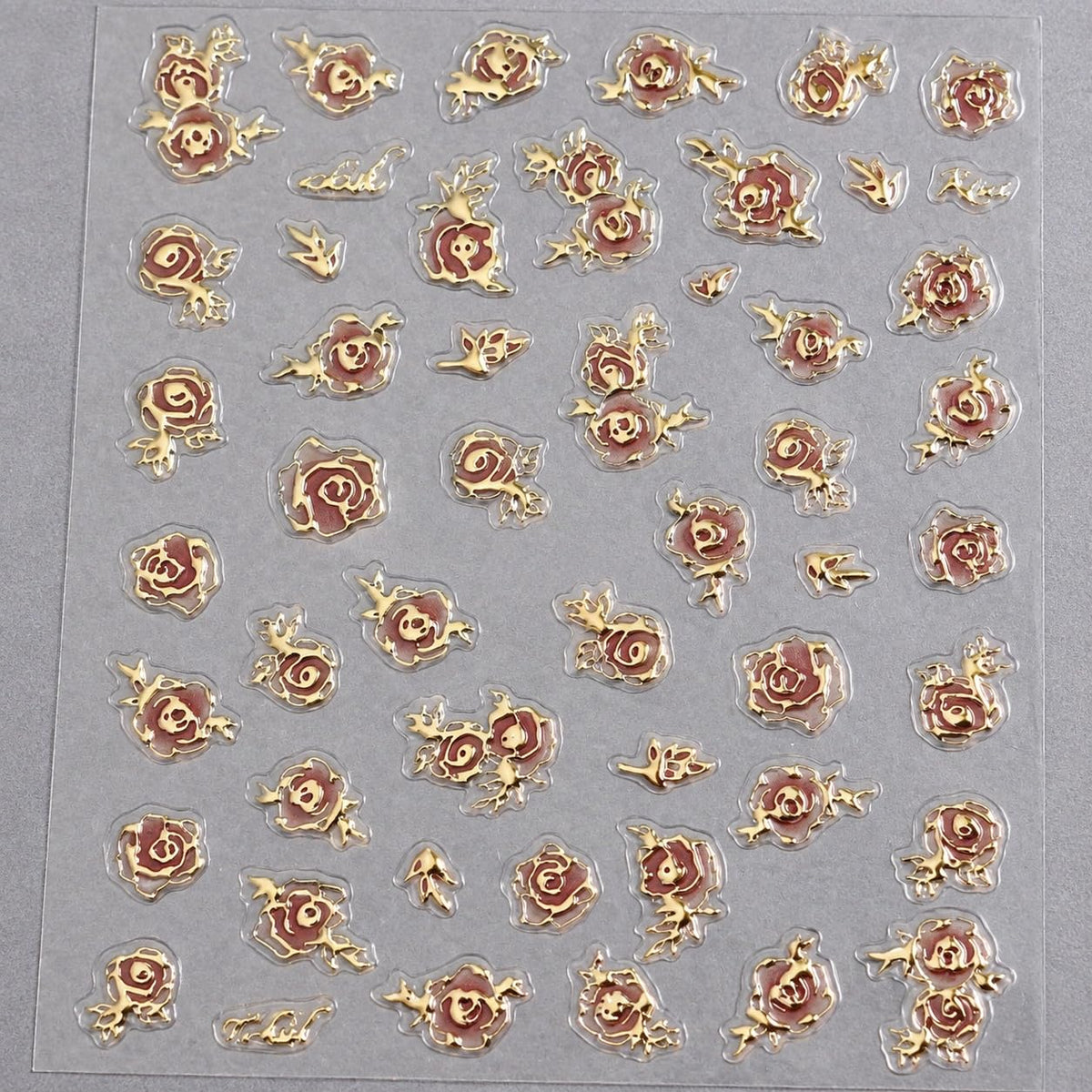 S.A.V.I 3D Rose Nail Art Stickers Self Adhesive Floral Decals 2 Sheets | Pink & Metallic Gold, Embossed Flower Designs, DIY Manicure Decor, 7 x 9 cm, Salon Style Finish