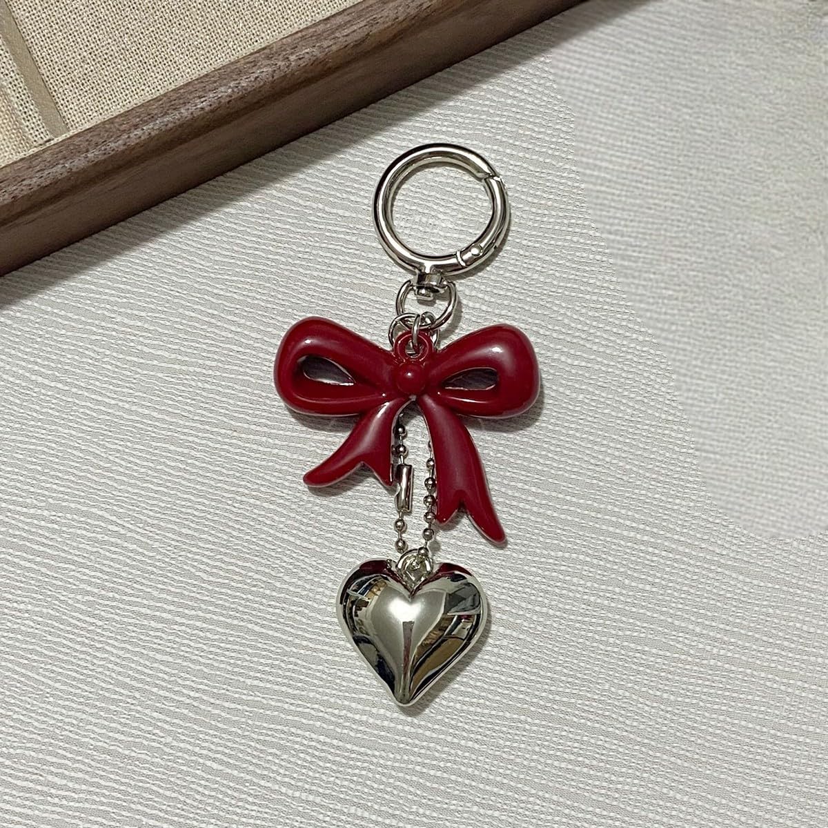 S.A.V.I Resin Bow Heart Keychain for Women, Cute Bag Charm, Wine Red,Glossy alloy accent with secure clasp; stylish accessory for handbags, backpacks, purses & gifting, 11 x 5 cm