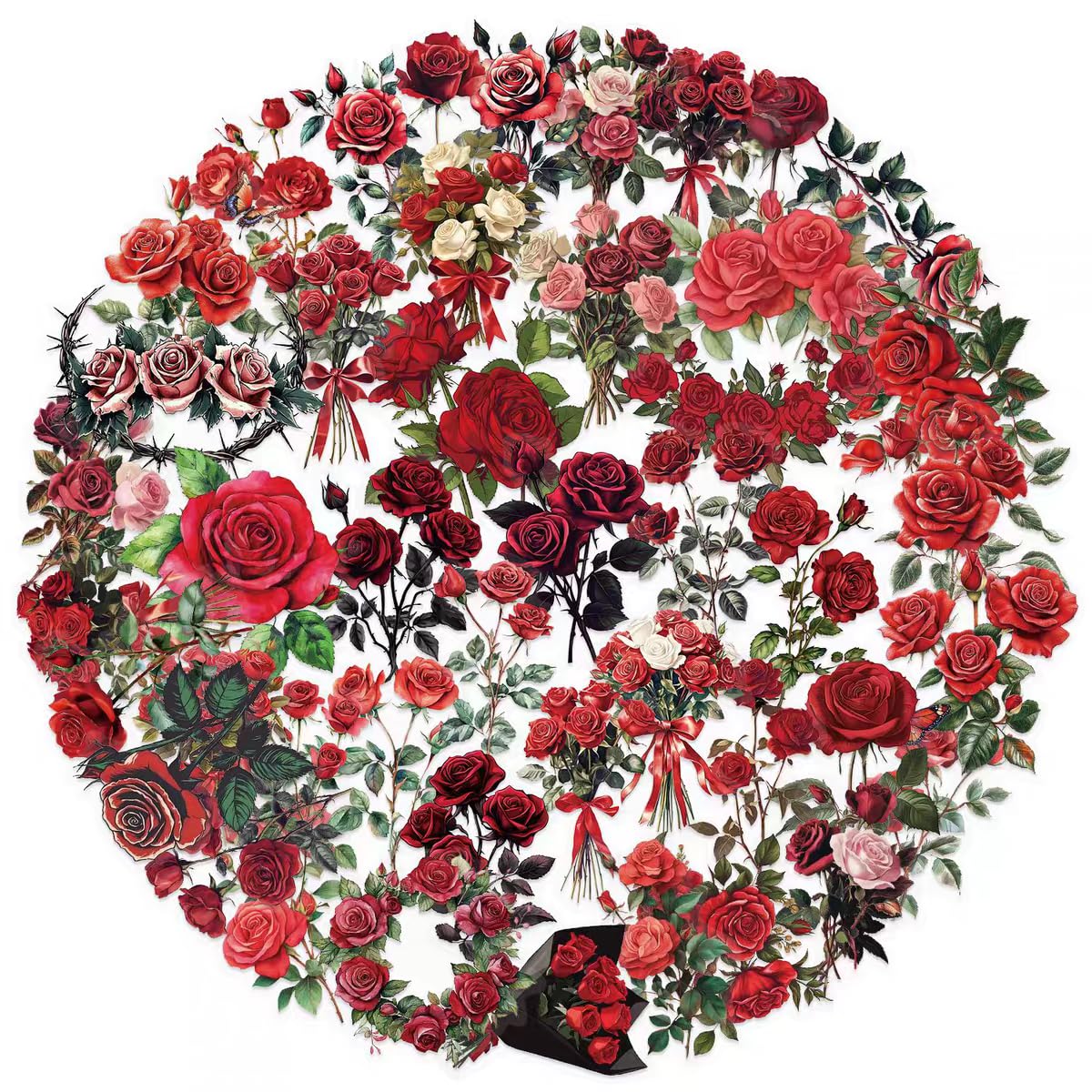 S.A.V.I 50 Rose Bouquet Stickers Pack, Floral Vinyl Decals for DIY Crafts