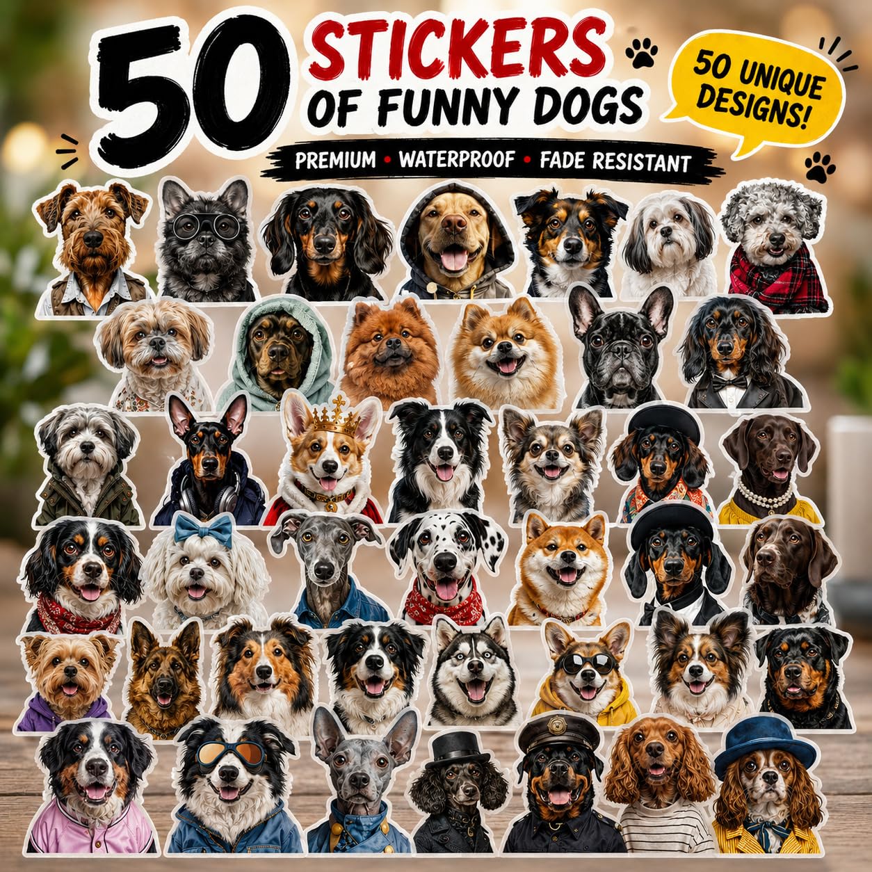 S.A.V.I 50 PCS Funny Dog Stickers Pack Waterproof Vinyl Decals