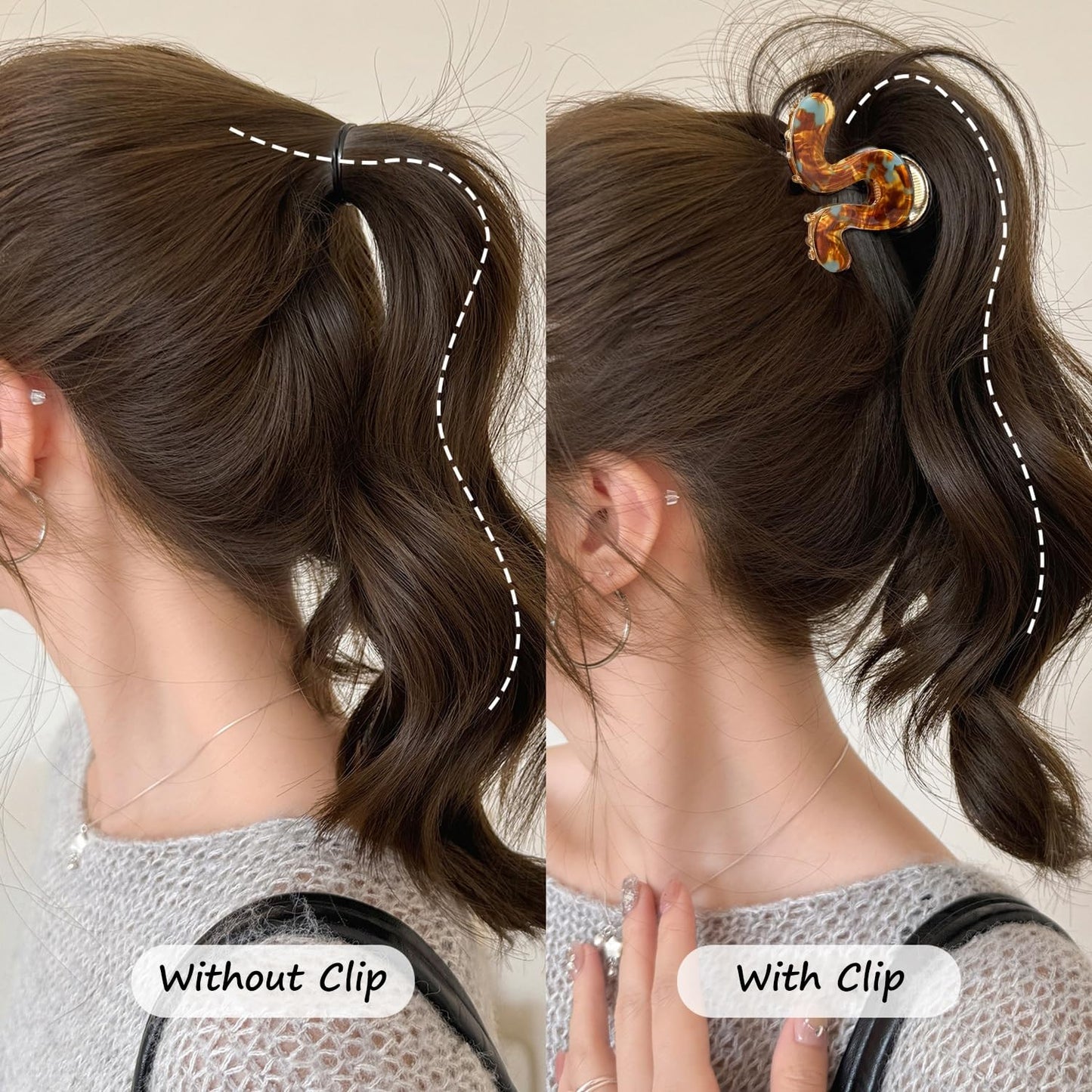 S.A.V.I Brown & Gold Tortoiseshell Acrylic Hair Claw Clip 6 cm, S-Shape Strong Grip Clutcher for Women, Half Up Ponytail Styling Accessory, Durable Stylish Use Everyday