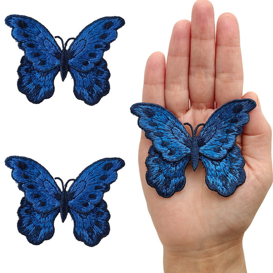 S.A.V.I 2Pcs Royal Blue Butterfly Embroidered Patch (8 x 5.8 cm) | Thread Sew-On Fabric Applique for Denim Jackets, Jeans, Bags, DIY Clothing & Fashion Decor (Royal Blue)