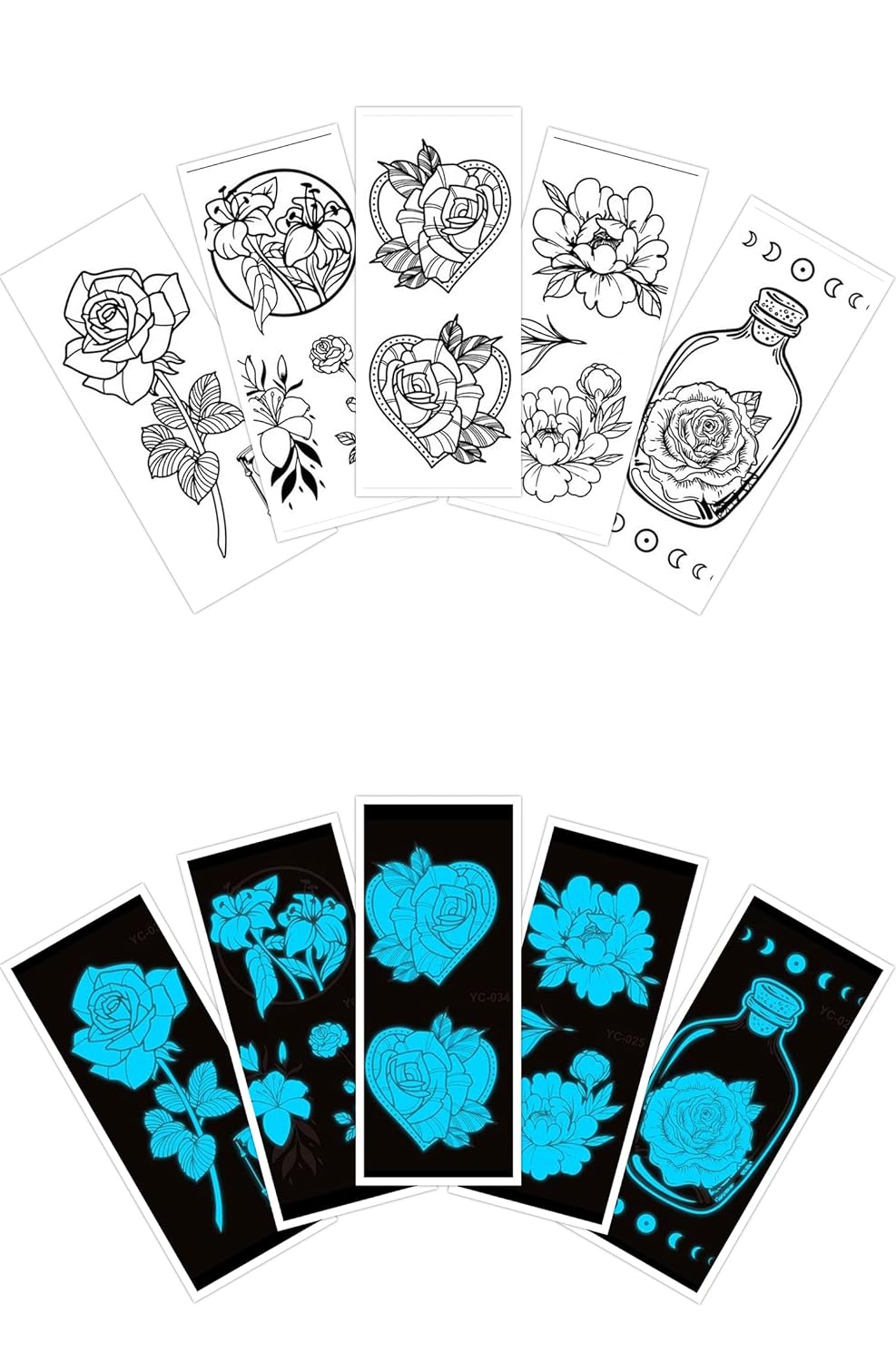 S.A.V.I 5 PCS. Luminous Temporary Tattoo Stickers, Glow In Dark Temporary Tattoo for Girls, Butterflies, Flowers, Mermaid, Dagger Tattoos Waterproof Tattoo Water Transfer Stickers For Men Women