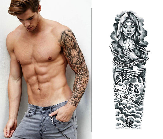 S.A.V.I Full Arm Hand Temporary Tattoo For Men Girls Women Sticker Size 48x17CM