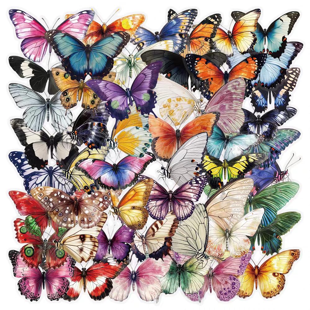 S.A.V.I 50 Pcs Butterfly Stickers Pack, Waterproof Vinyl Decals