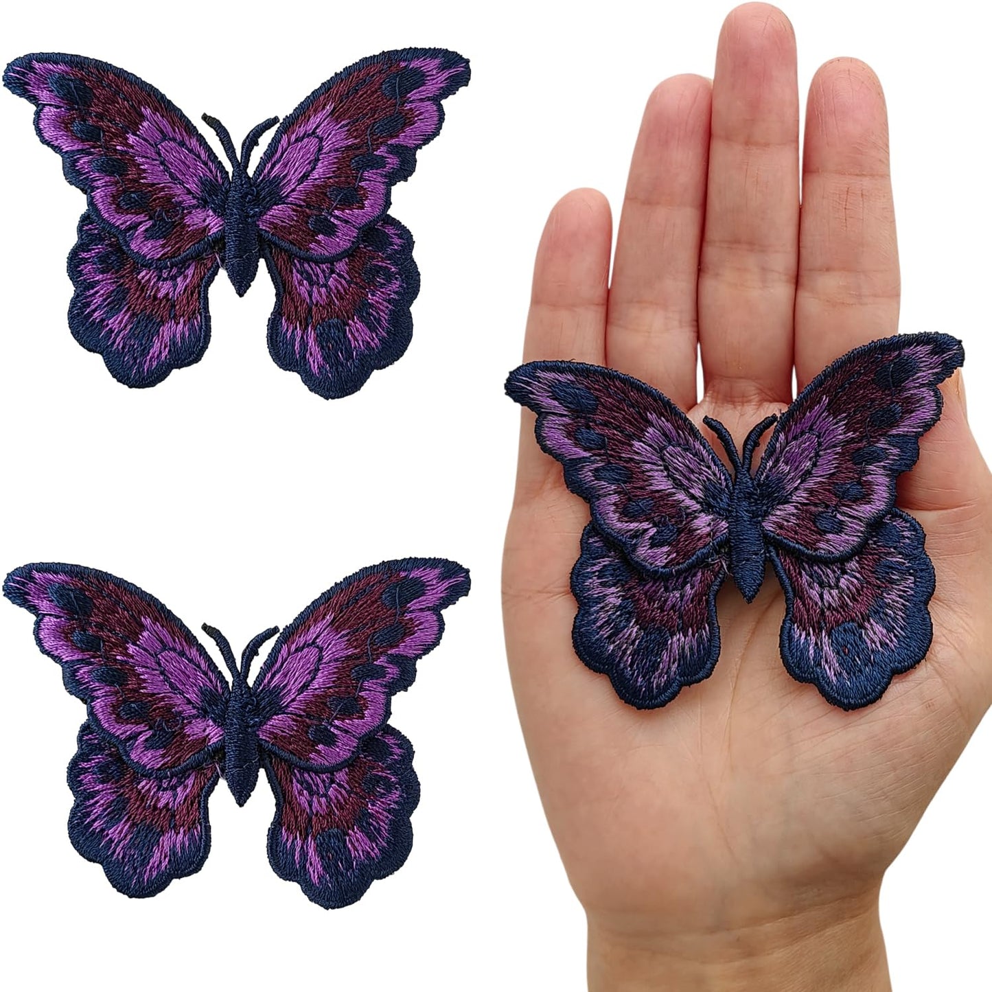 S.A.V.I 2Pcs Purple Embroidered Butterfly Patch | Fabric Sew-On Applique 8 x 5.8 cm | Decorative Badge for Jackets, Denim, Sweaters, Bags & DIY Clothing (Purple)