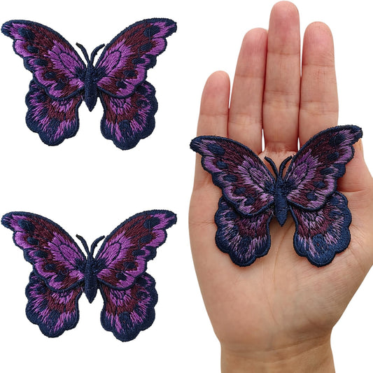 S.A.V.I 2Pcs Purple Embroidered Butterfly Patch | Fabric Sew-On Applique 8 x 5.8 cm | Decorative Badge for Jackets, Denim, Sweaters, Bags & DIY Clothing (Purple)