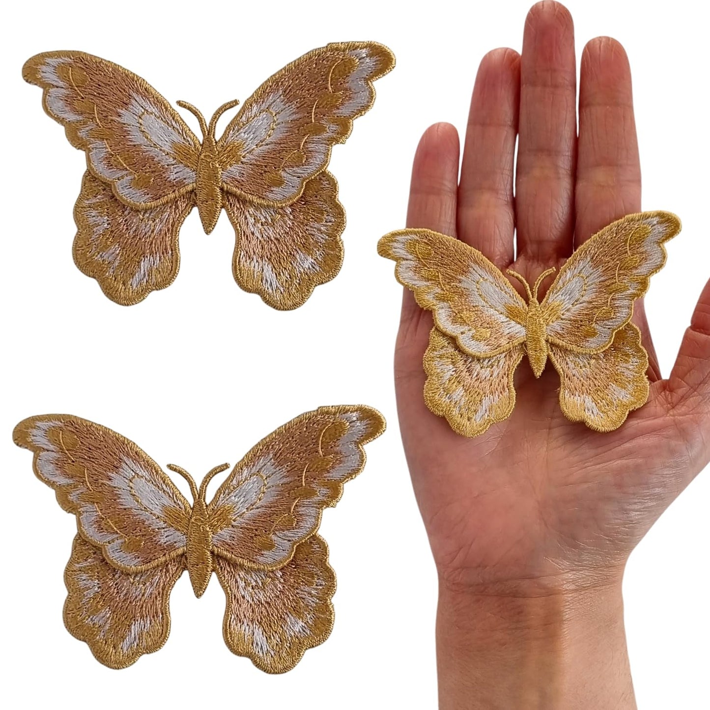 S.A.V.I 2PCS 3D Butterfly Applique Patch Gold Embroidered | Sew-On Lace Fabric for DIY Dresses, Bridal, Ethnic Wear, Lehenga, Saree, Blouse, Gown, Craft Sewing | Decorative Embellishment (8cm x 5.8cm)