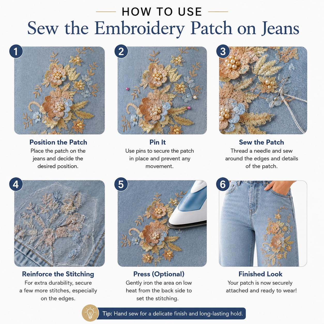 S.A.V.I Floral Embroidery Patch, Sew-On Applique 3D Pearl (Blue Coffee)|Blue & Coffee Mesh Lace Motif, 29 x 14 cm, Decorative Embellishment for Kurtas, Sarees, Blouses, Jeans & DIY Craft Repair