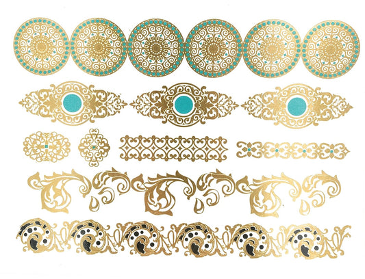 S.A.V.I Metallic Temporary Tattoos Golden Silver Color Ancient For Women Girls Size-21x15cm- 1PC.