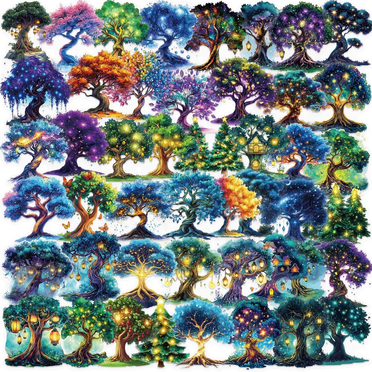 S.A.V.I 50 Pcs Tree Stickers Pack, Waterproof Vinyl Decals Multicolor