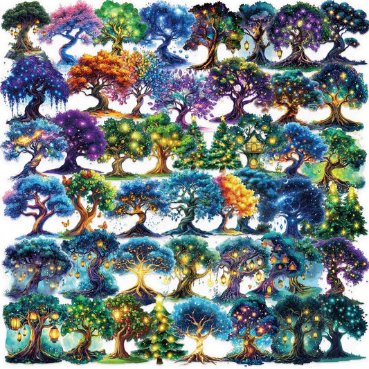 S.A.V.I 50 Pcs Tree Stickers Pack, Waterproof Vinyl Decals Multicolor