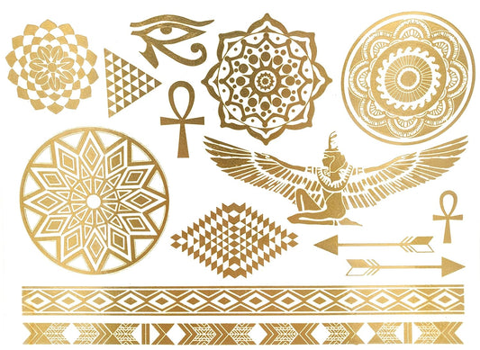 S.A.V.I Metallic Temporary Tattoos Golden Silver Color Ancient For Women Girls Size-21x15cm- 1PC.