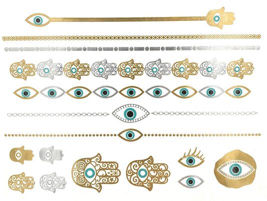 S.A.V.I Metallic Temporary Tattoos Golden Silver Color Ancient For Women Girls Size-21x15cm- 1PC.