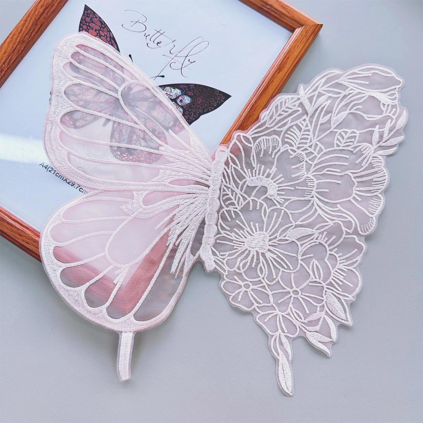 S.A.V.I Butterfly Floral Embroidery Sew-On Patch Pink Mesh 35x32cm|Floral Lace Motif for Dresses, Blouses & Gowns, Premium Fabric, DIY Clothing Repair & Customization, Women Craft Accessory