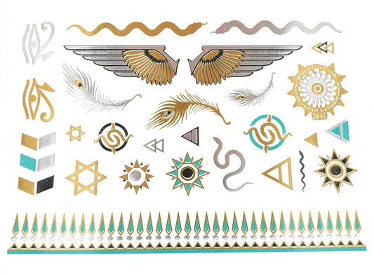 S.A.V.I Metallic Temporary Tattoos Golden Silver Color Ancient For Women Girls Size-21x15cm- 1PC.