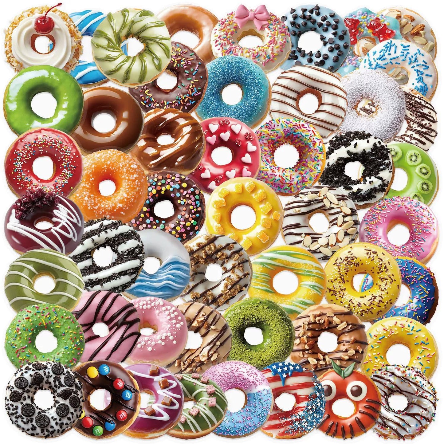 S.A.V.I 50 Cute Donut Stickers Pack | Kawaii Dessert Decals Multicolor
