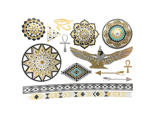 S.A.V.I Metallic Temporary Tattoos Golden Silver Color Ancient For Women Girls Size-21x15cm- 1PC.