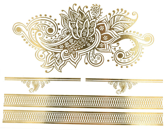 S.A.V.I Metallic Temporary Tattoos Golden Silver Color Ancient For Women Girls Size-21x15cm- 1PC.