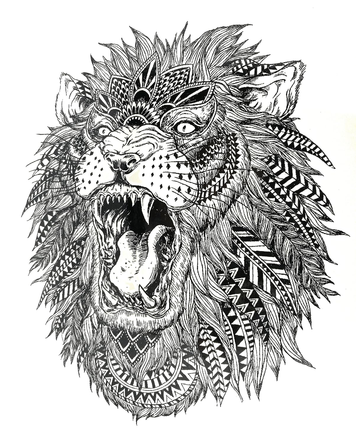 S.A.V.I Temporary Tattoo For Girls Men Women 3D Big Lion Face Sticker Size 21x15CM - 1PC. (94A)
