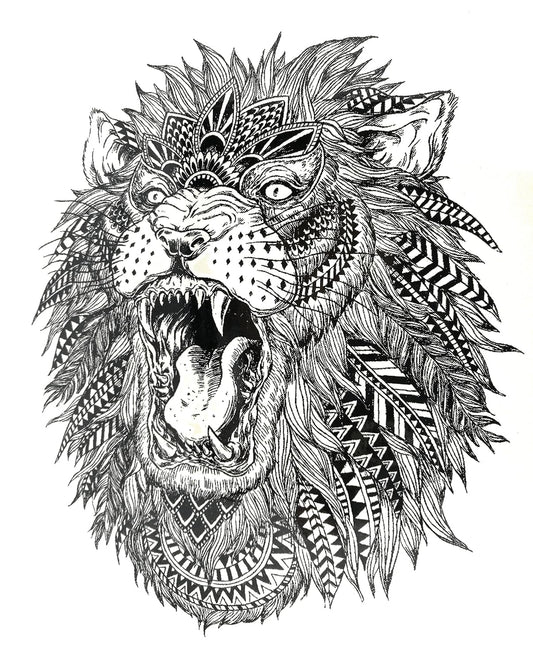 S.A.V.I Temporary Tattoo For Girls Men Women 3D Big Lion Face Sticker Size 21x15CM - 1PC. (94A)