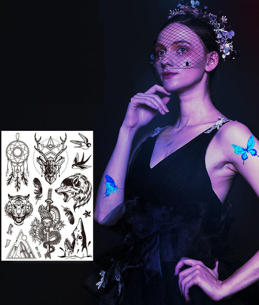 S.A.V.I Neon Temporary Tattoos, Glow UV Neon Body Face Animal Tattoo, Bird, Lion, Tiger, Wolf, Armband, Tattoos Flash Fake Waterproof Tattoo Stickers for Women Men Girls Body Art, Size- 21x15CM