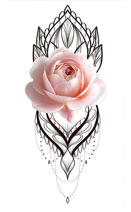 S.A.V.I Temporary Tattoo Stickers, Big Pink Rose Flower Pattern For Men, Women Size 21x11cm - 1Pc.