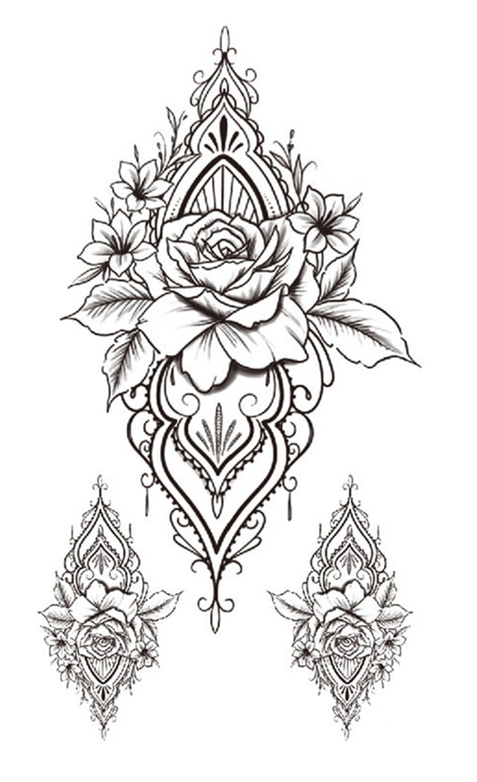 S.A.V.I Temporary Tattoo Stickers, Big Rose Flowers Tattoo Pattern For Men, Women, Tattoo For Hand Arm, Size 21x11cm - 1Pc.