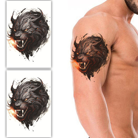 S.A.V.I 2 Sheets Black  Red Wolf Temporary Tattoo Stickers – 19x12cm | Realistic Arm Tattoos for Men  Women | Waterproof, Long-Lasting Body Art | Easy Apply  Remove – Party-Ready!