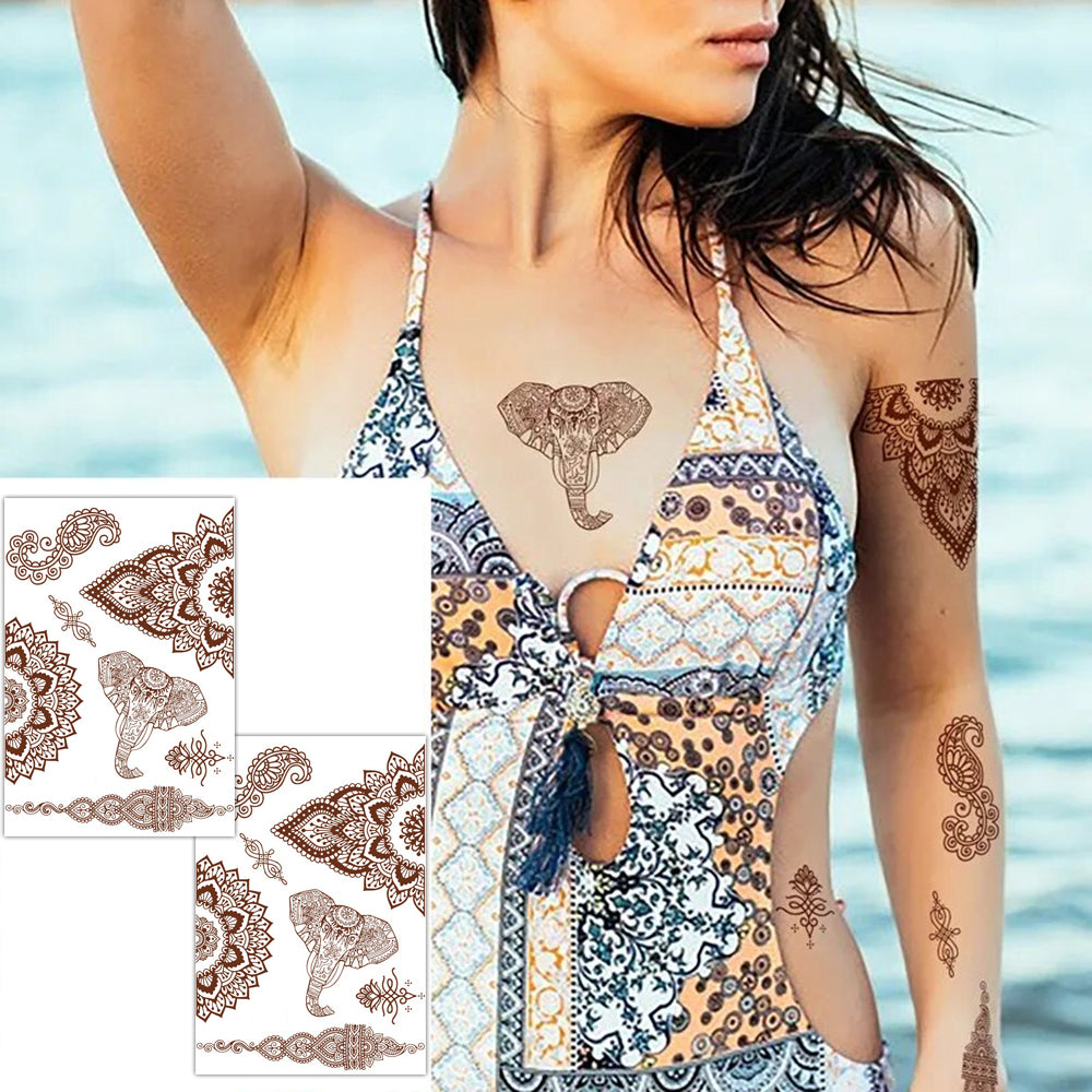 S.A.V.I 2 Sheets - Mehendi Henna Tattoo Stickers, Waterproof, 21x15cm, Natural Women's Body Art