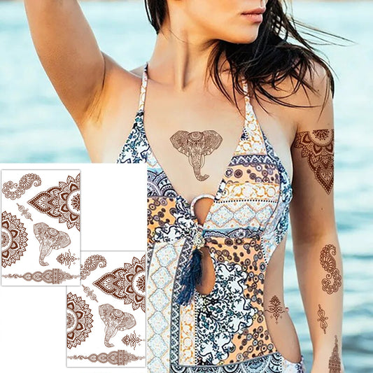 S.A.V.I 2 Sheets - Mehendi Henna Tattoo Stickers, Waterproof, 21x15cm, Natural Women's Body Art