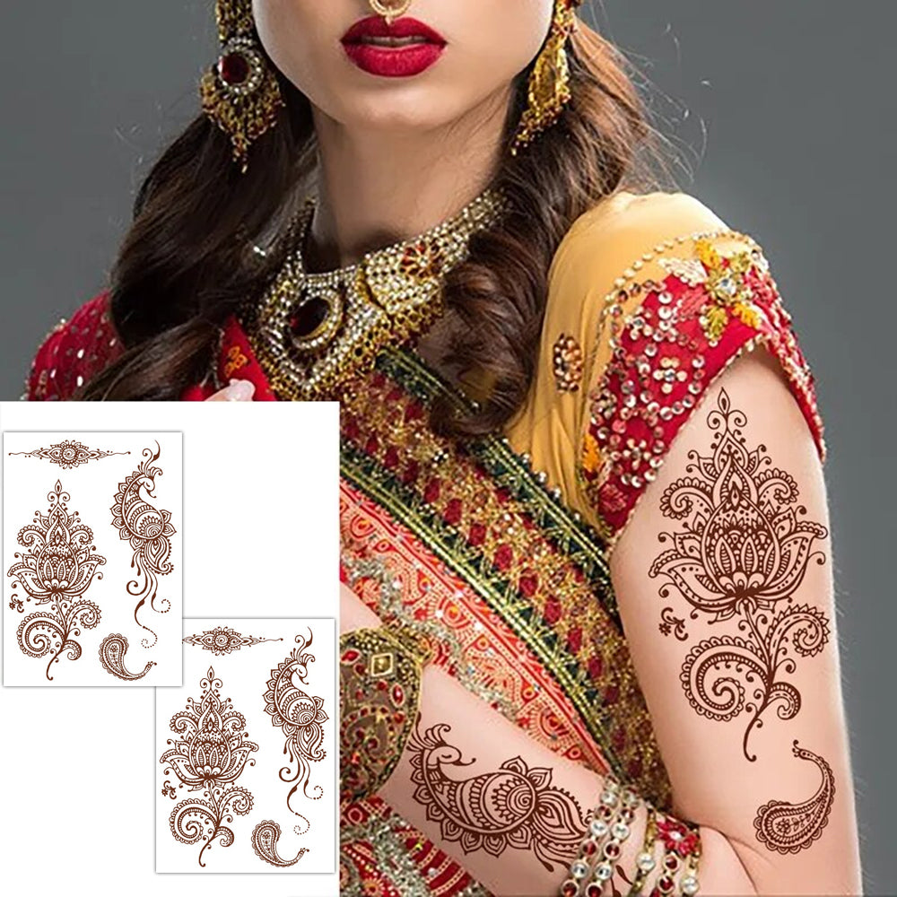 S.A.V.I 2 Sheets - Henna Temporary Tattoo, 21x15cm, Waterproof Mehendi Designs for Women's Hands  Arms
