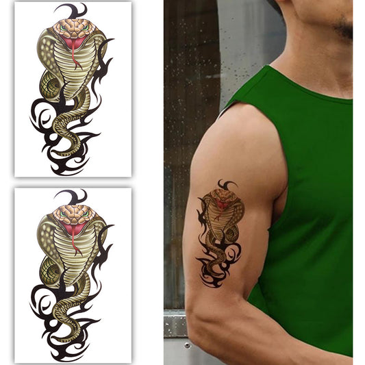 S.A.V.I 2 Sheets - Large Temporary Cobra Snake Tattoo for Men - Realistic Tribal Design in Black  Gold - Waterproof, Long-Lasting Body Art for Arm, Shoulder, Back - 19x12cm Each Sheet