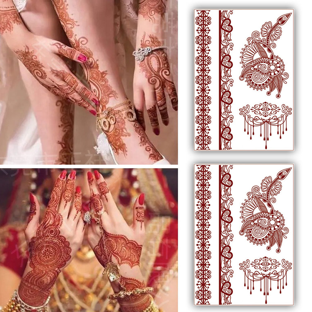 S.A.V.I 2 Sheets | Waterproof Heena Mehndi Temporary Tattoo Stickers | Elegant Body Art for Women’s Hands  Arms - 21x15cm