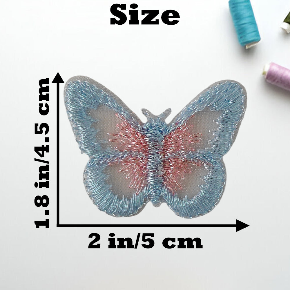 S.A.V.I 5PC 3D Blue Butterfly Applique Patch | Sew-On Mesh Lace Fabric Embroidery for DIY Dresses, Saree, Lehenga, Blouse, Gown, Bridal Wear  Craft | Decorative Sewing Patch (2x1.8 in) (Blue Pink)