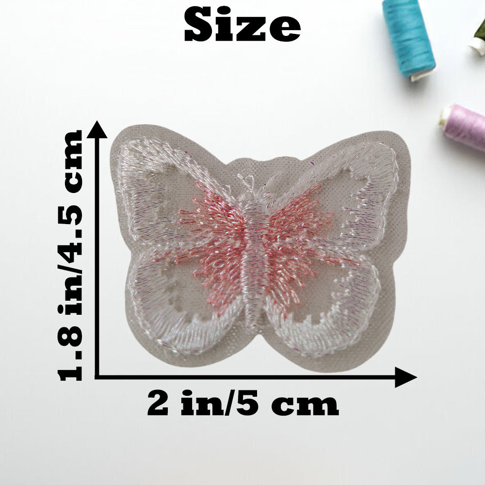 S.A.V.I 5PC 3D Blue Butterfly Applique Patch | Sew-On Mesh Lace Fabric Embroidery for DIY Dresses, Saree, Lehenga, Blouse, Gown, Bridal Wear  Craft | Decorative Sewing Patch (2x1.8 in) (White pink)