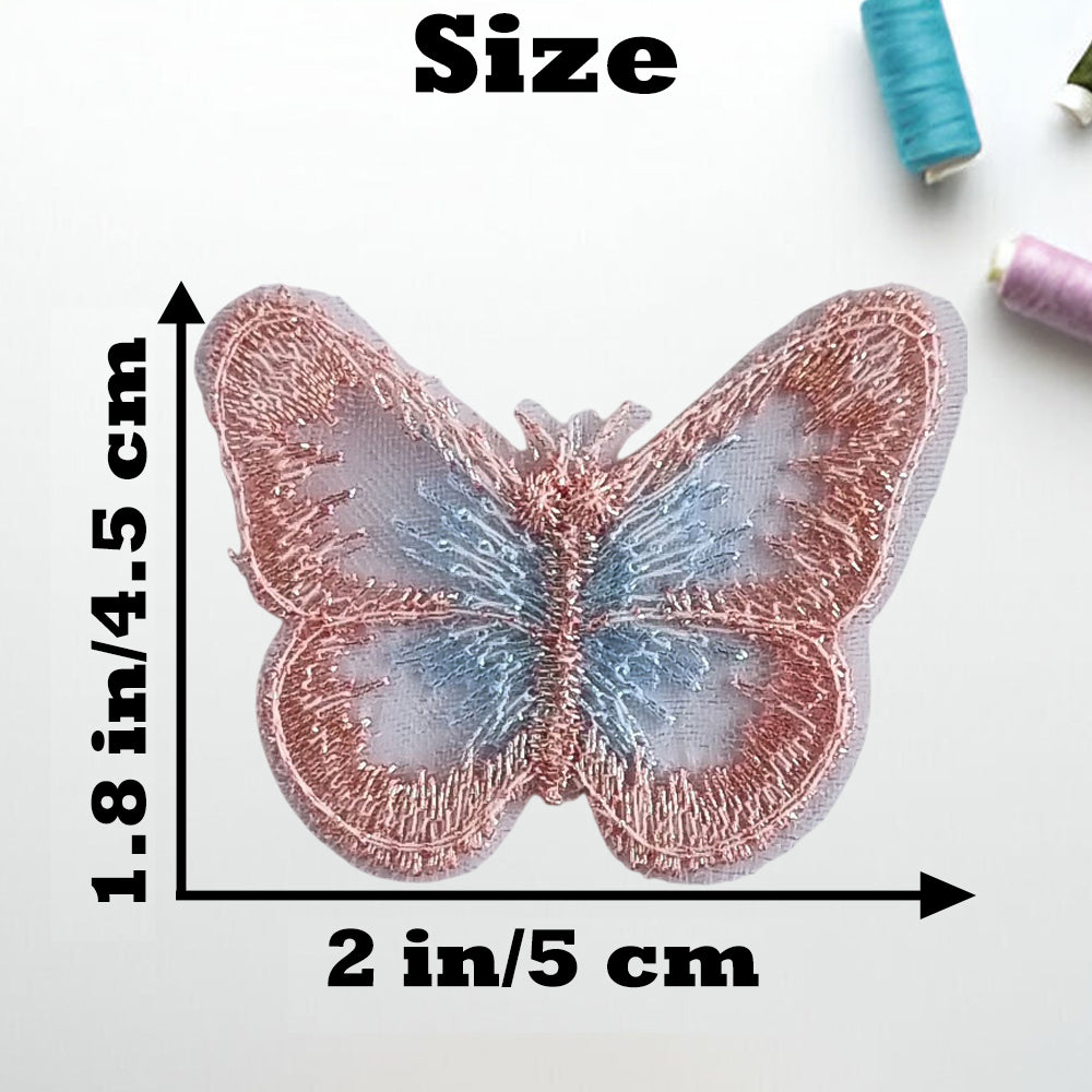 S.A.V.I 5PC 3D Blue Butterfly Applique Patch | Sew-On Mesh Lace Fabric Embroidery for DIY Dresses, Saree, Lehenga, Blouse, Gown, Bridal Wear  Craft | Decorative Sewing Patch (2x1.8 in) (Pink Blue)